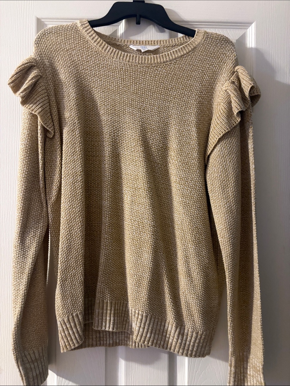 Beige Ruffle-Shoulder Knit Sweater - Women